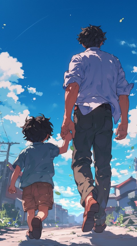 Anime Father Walking hand in Hand with Son Daughter Aesthetic (251)