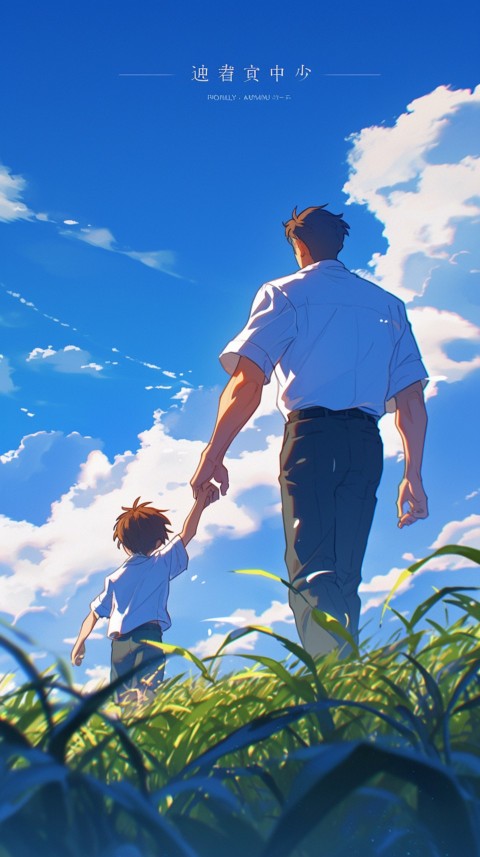Anime Father Walking hand in Hand with Son Daughter Aesthetic (262)