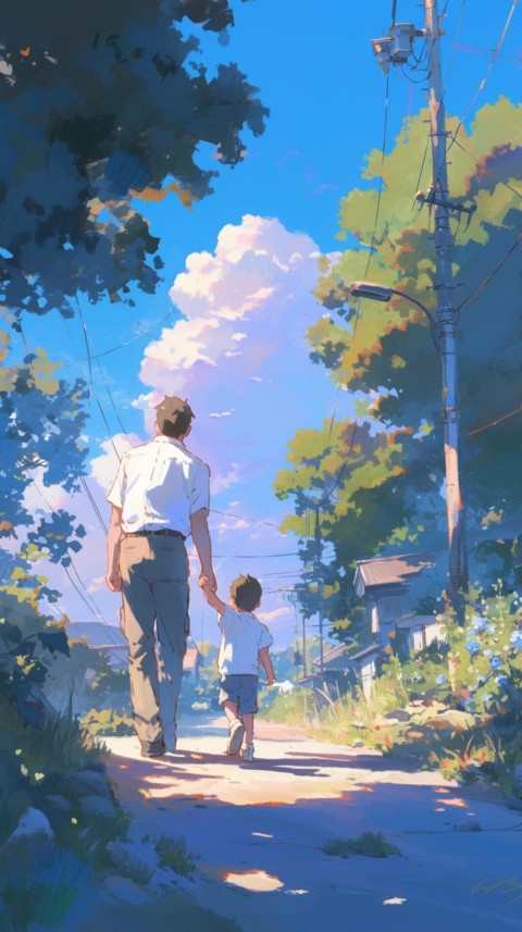 Anime Father Walking hand in Hand with Son Daughter Aesthetic (286)