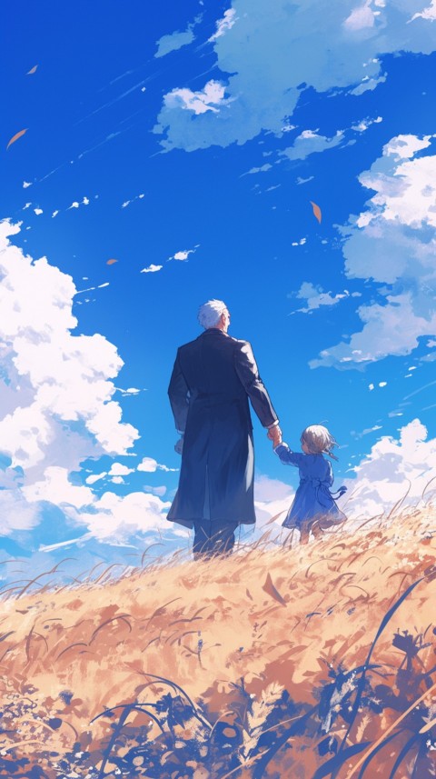 Anime Father Walking hand in Hand with Son Daughter Aesthetic (280)