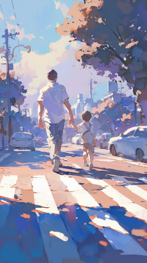 Anime Father Walking hand in Hand with Son Daughter Aesthetic (274)