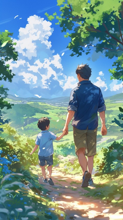 Anime Father Walking hand in Hand with Son Daughter Aesthetic (293)