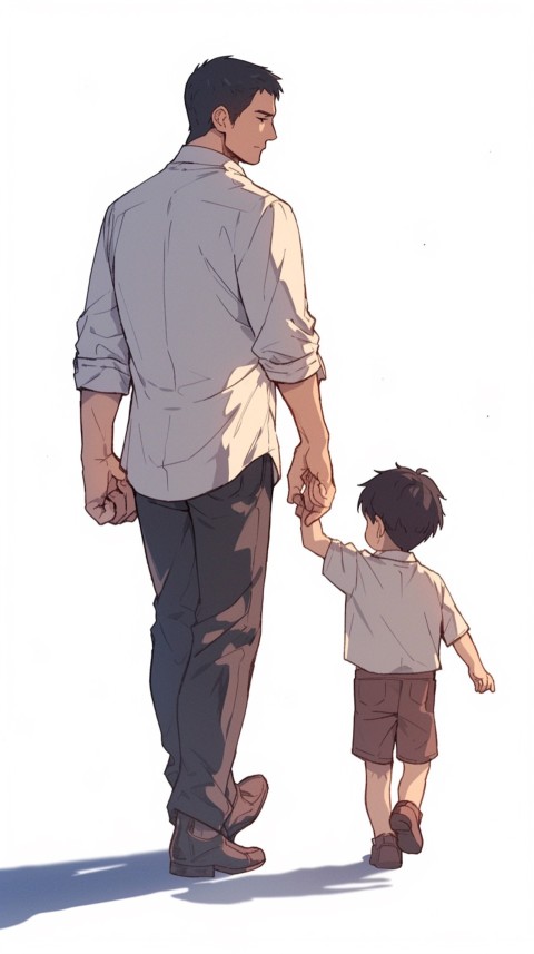 Anime Father Walking hand in Hand with Son Daughter Aesthetic (318)