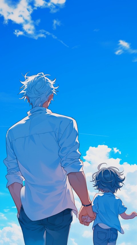 Anime Father Walking hand in Hand with Son Daughter Aesthetic (306)
