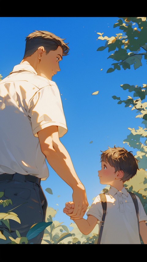 Anime Father Walking hand in Hand with Son Daughter Aesthetic (317)
