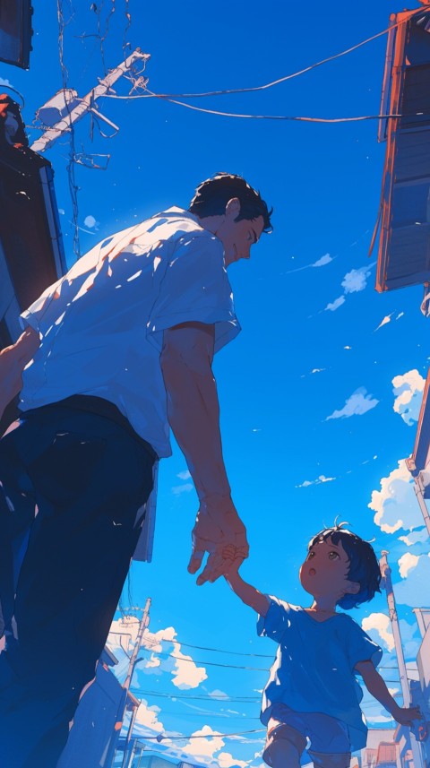 Anime Father Walking hand in Hand with Son Daughter Aesthetic (307)