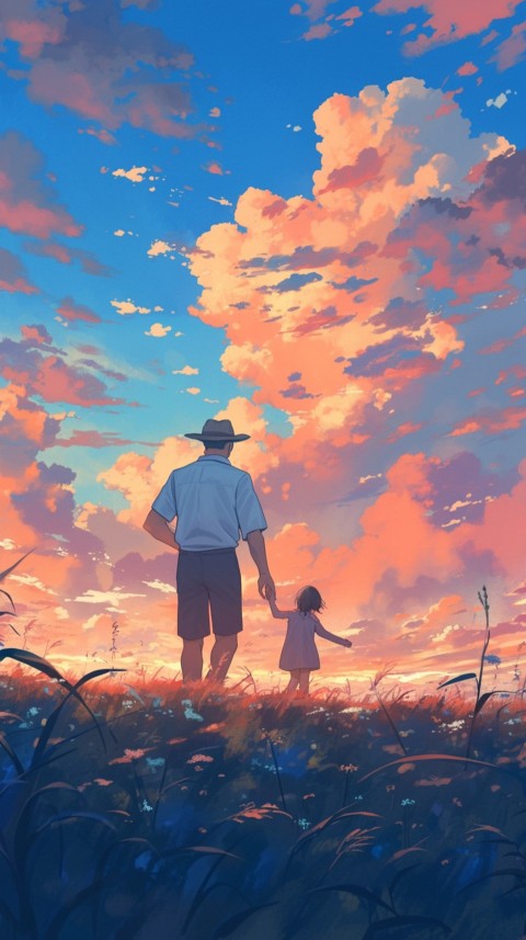 Anime Father Walking hand in Hand with Son Daughter Aesthetic (315)