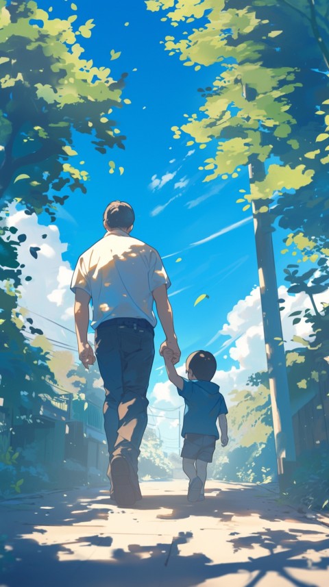 Anime Father Walking hand in Hand with Son Daughter Aesthetic (302)