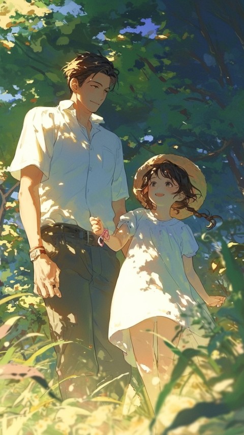 Anime Father Walking hand in Hand with Son Daughter Aesthetic (311)