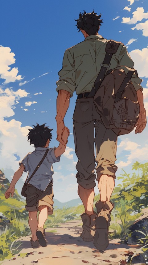 Anime Father Walking hand in Hand with Son Daughter Aesthetic (321)