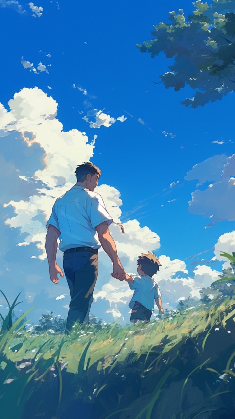 Anime Father Walking hand in Hand with Son Daughter Aesthetic (322)