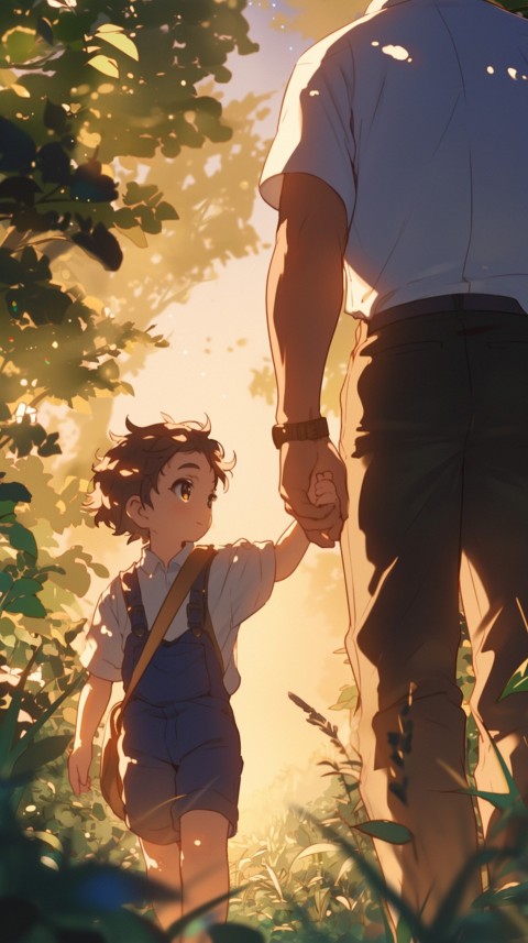 Anime Father Walking hand in Hand with Son Daughter Aesthetic (301)