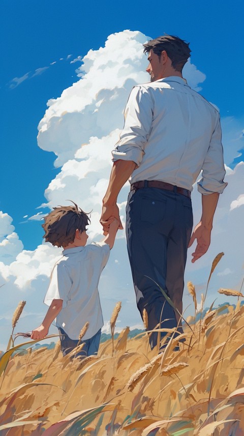 Anime Father Walking hand in Hand with Son Daughter Aesthetic (320)