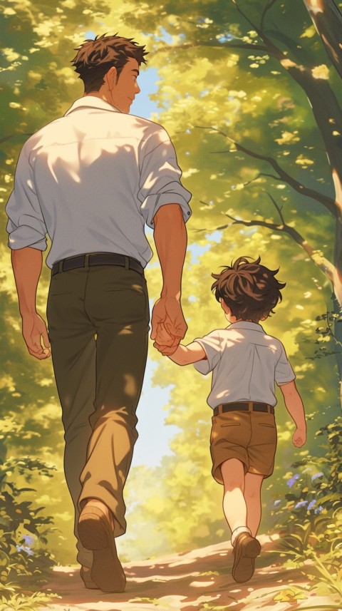 Anime Father Walking hand in Hand with Son Daughter Aesthetic (319)