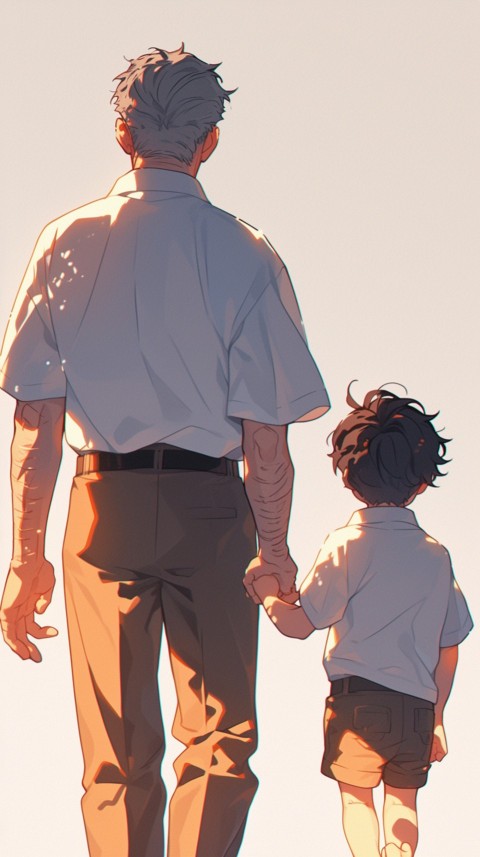Anime Father Walking hand in Hand with Son Daughter Aesthetic (314)
