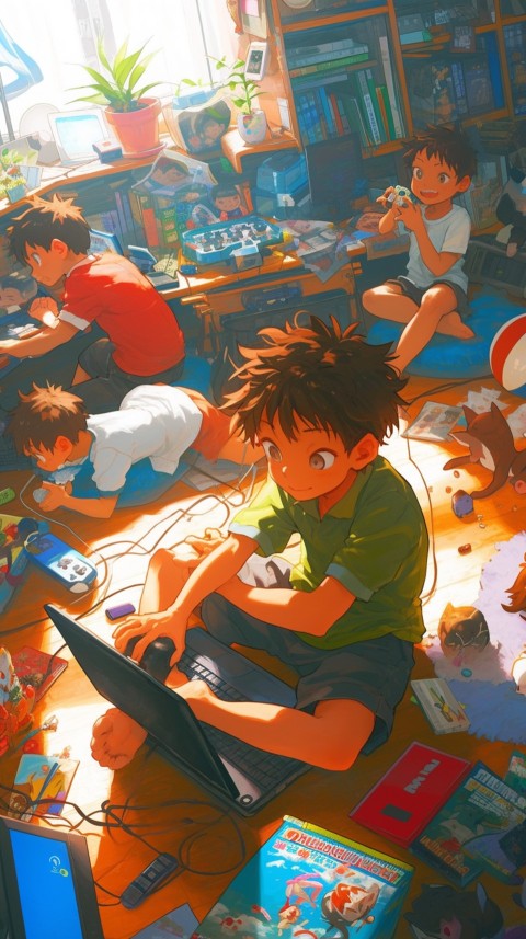 Happy Anime Kids  having Fun playing Game Children Playground Aesthetics (137)
