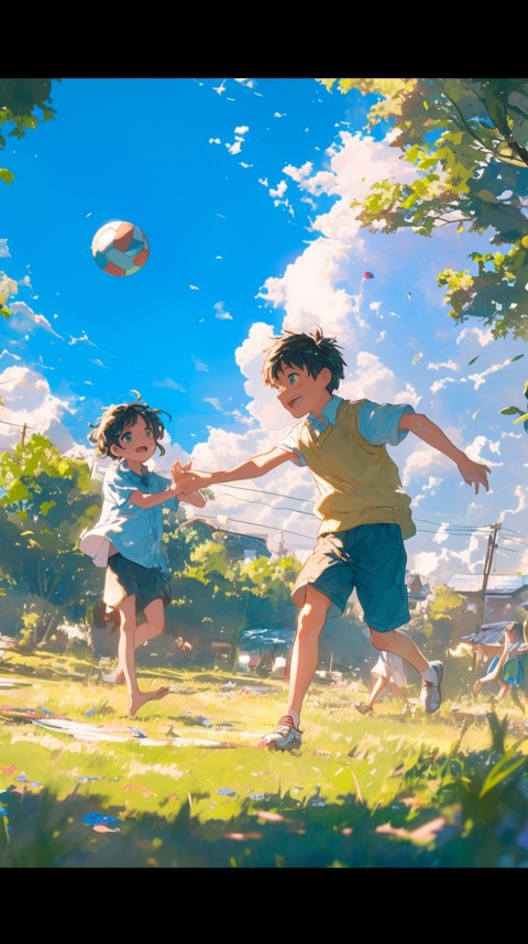 Happy Anime Kids  having Fun playing Game Children Playground Aesthetics (237)
