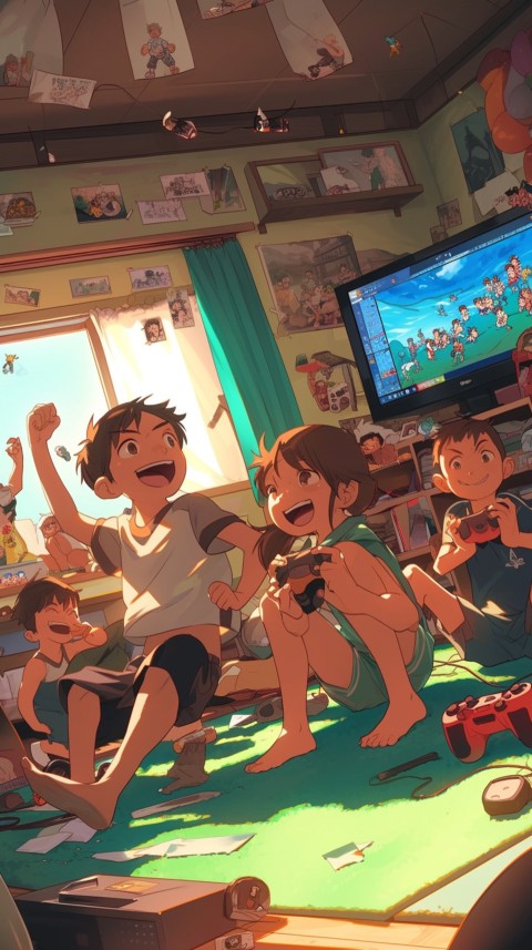 Happy Anime Kids  having Fun playing Game Children Playground Aesthetics (240)