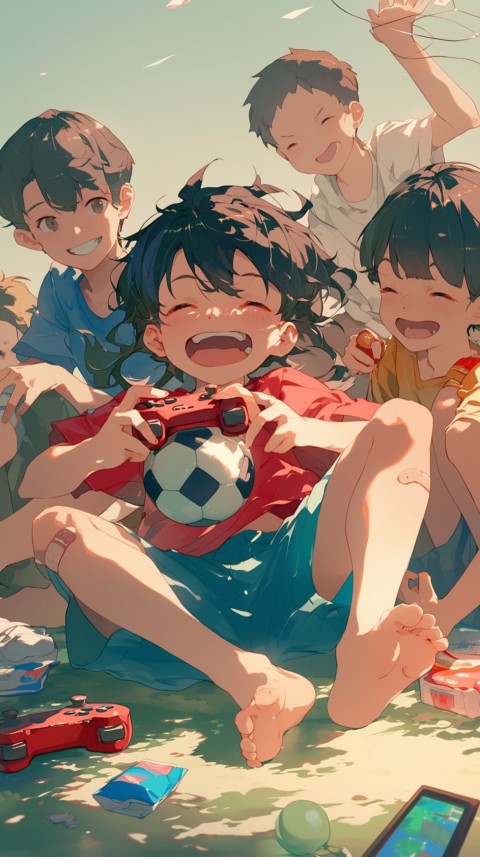Happy Anime Kids  having Fun playing Game Children Playground Aesthetics (287)