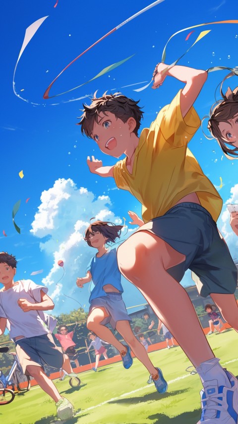 Happy Anime Kids  having Fun playing Game Children Playground Aesthetics (298)