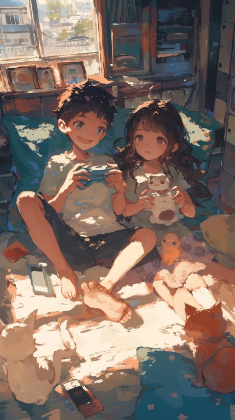 Happy Anime Kids  having Fun playing Game Children Playground Aesthetics (324)