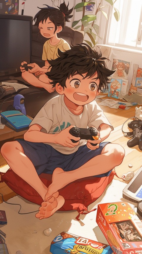 Happy Anime Kids  having Fun playing Game Children Playground Aesthetics (362)