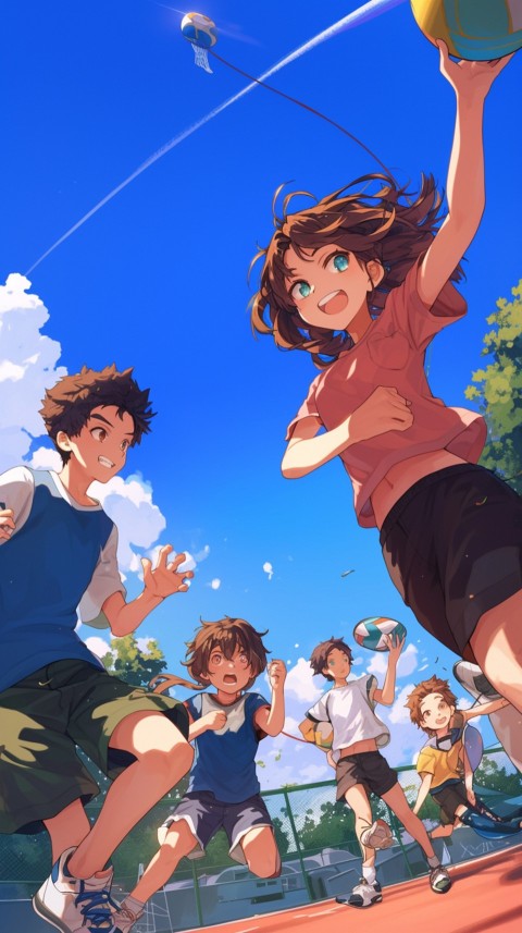 Happy Anime Kids  having Fun playing Game Children Playground Aesthetics (424)