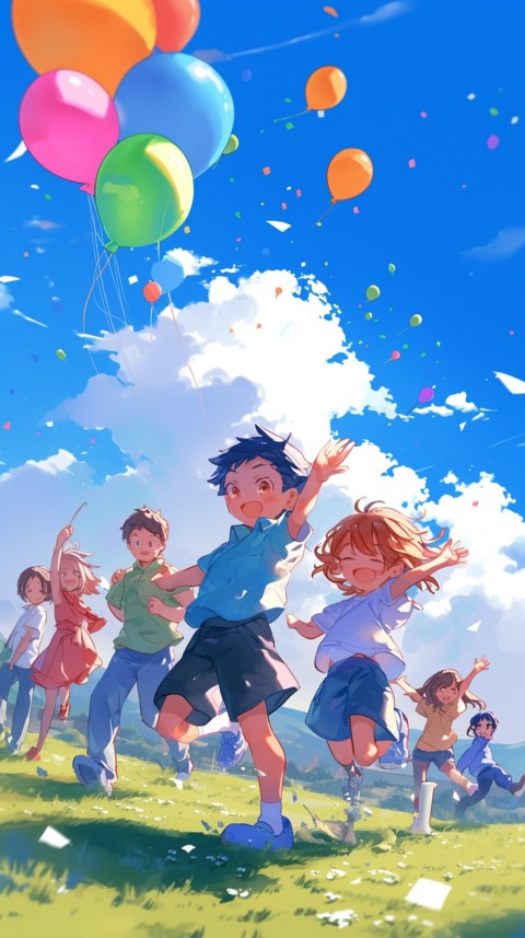 Happy Anime Kids  having Fun playing Game Children Playground Aesthetics (439)