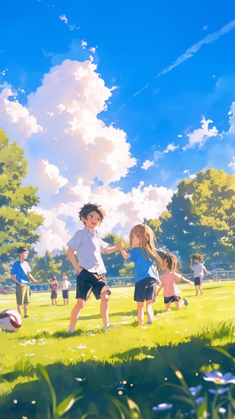 Happy Anime Kids  having Fun playing Game Children Playground Aesthetics (507)