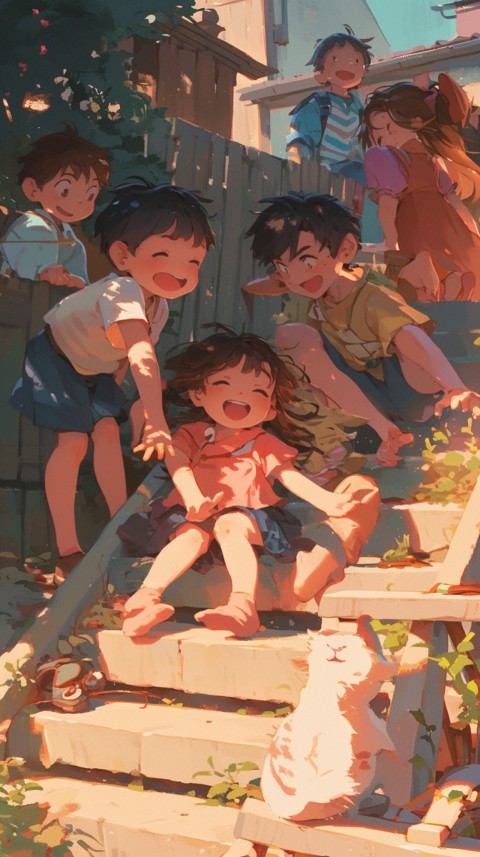 Happy Anime Kids  having Fun playing Game Children Playground Aesthetics (568)