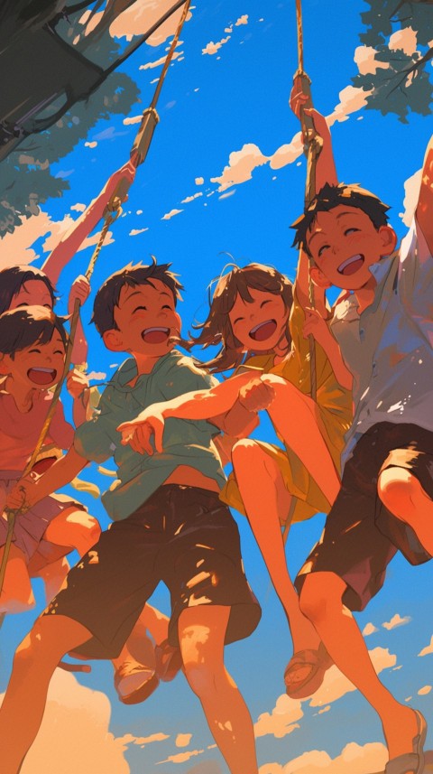 Happy Anime Kids  having Fun playing Game Children Playground Aesthetics (565)