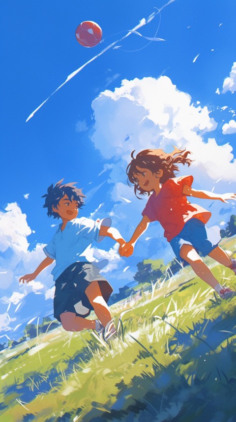 Happy Anime Kids  having Fun playing Game Children Playground Aesthetics (561)