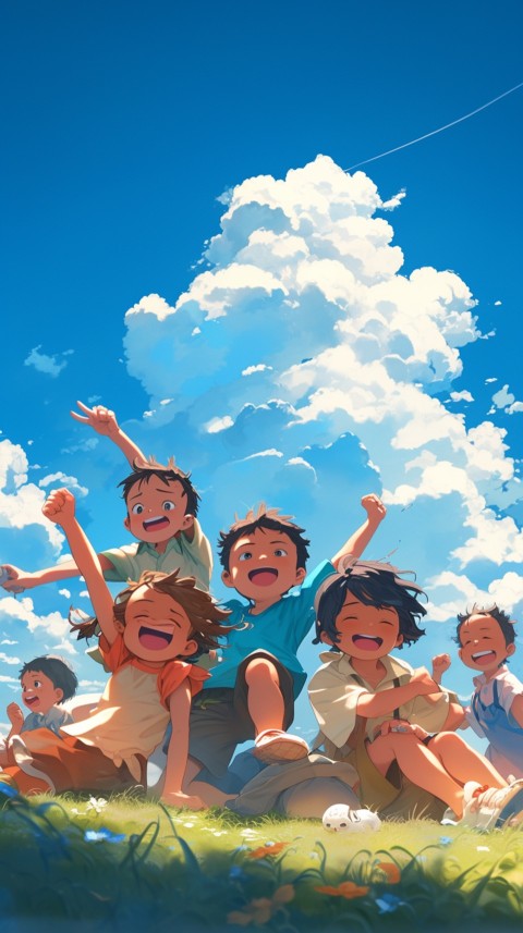 Happy Anime Kids  having Fun playing Game Children Playground Aesthetics (602)