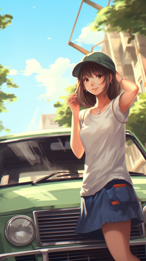 Cute Anime Girl With Car Aesthetics (38)