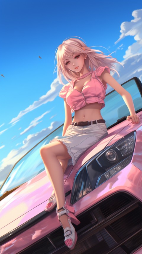Cute Anime Girl With Car Aesthetics (16)