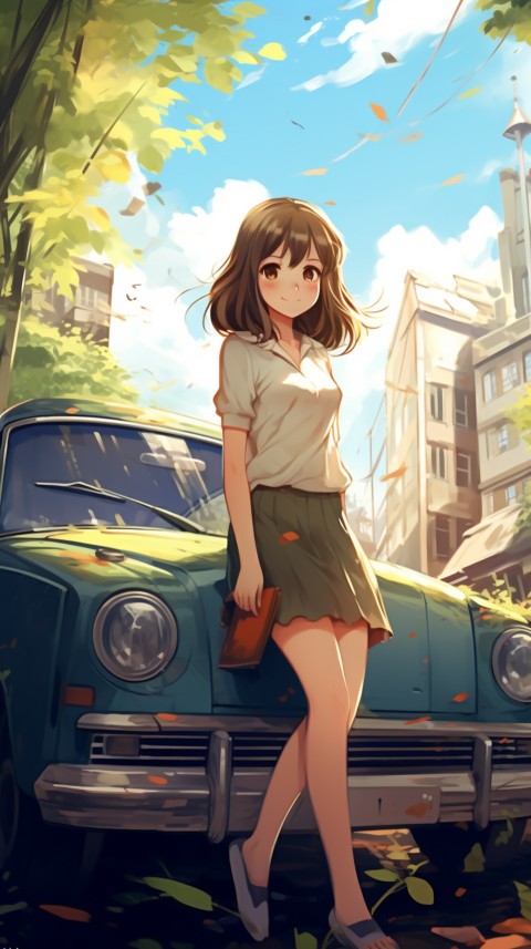 Cute Anime Girl With Car Aesthetics (39)