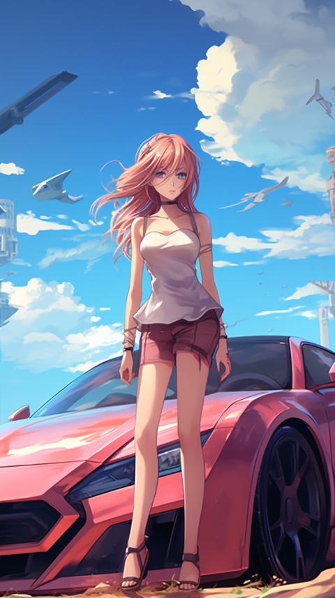 Cute Anime Girl With Car Aesthetics (12)