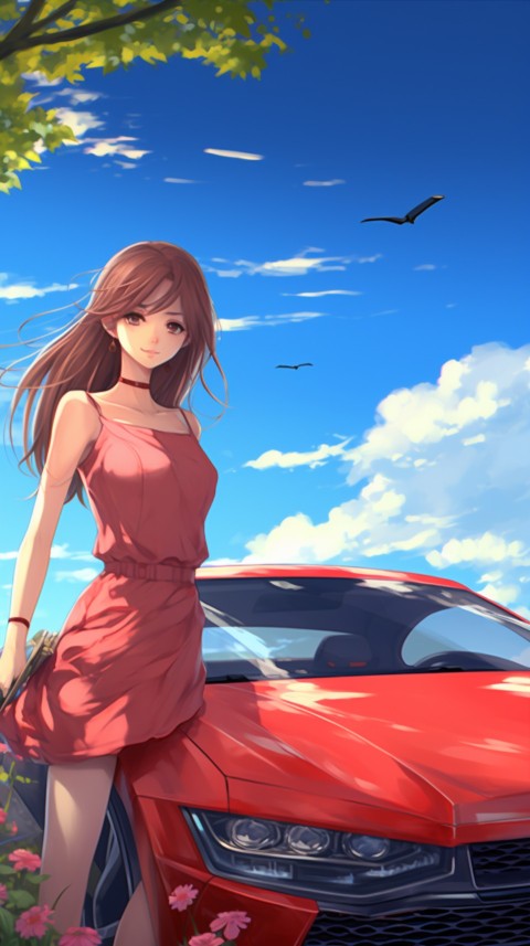 Cute Anime Girl With Car Aesthetics (25)