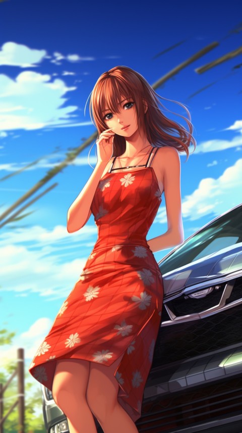 Cute Anime Girl With Car Aesthetics (36)