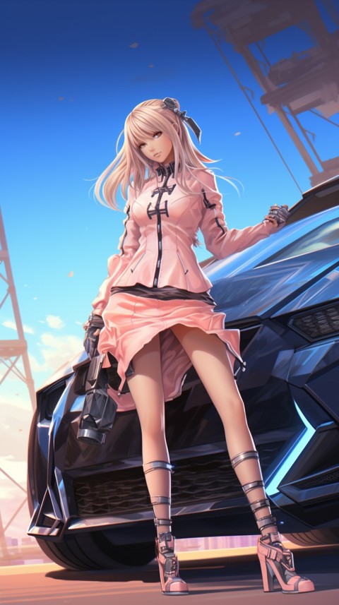 Cute Anime Girl With Car Aesthetics (73)