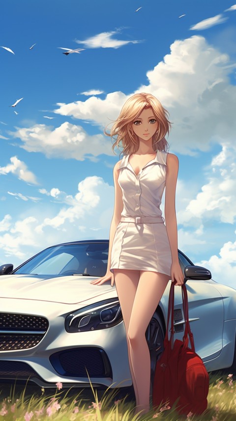 Cute Anime Girl With Car Aesthetics (75)