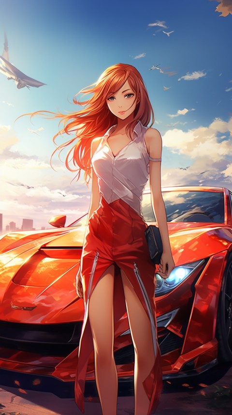 Cute Anime Girl With Car Aesthetics (56)