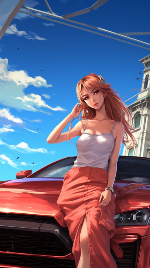 Cute Anime Girl With Car Aesthetics (124)