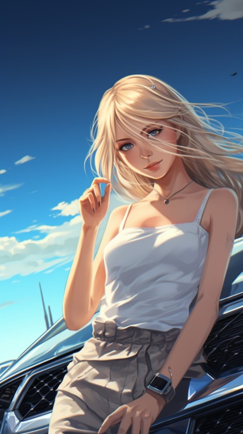 Cute Anime Girl With Car Aesthetics (190)