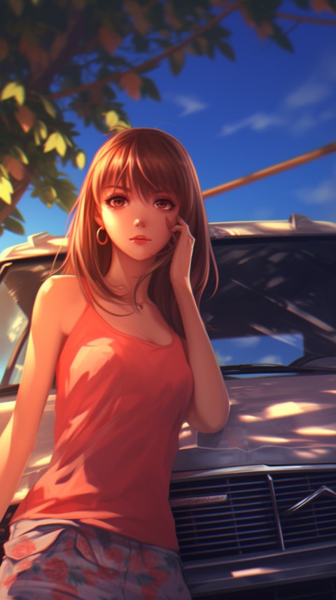 Cute Anime Girl With Car Aesthetics (165)