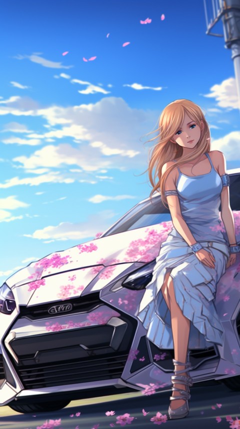 Cute Anime Girl With Car Aesthetics (157)