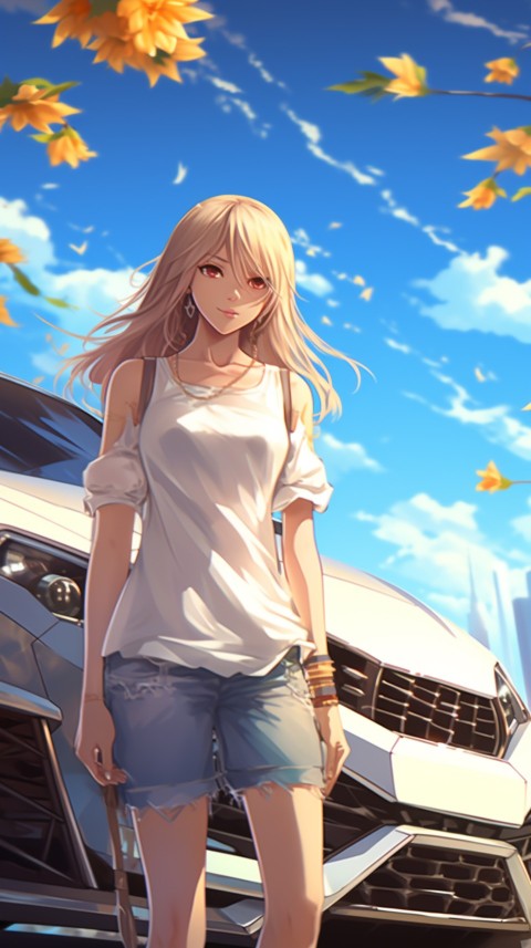 Cute Anime Girl With Car Aesthetics (179)