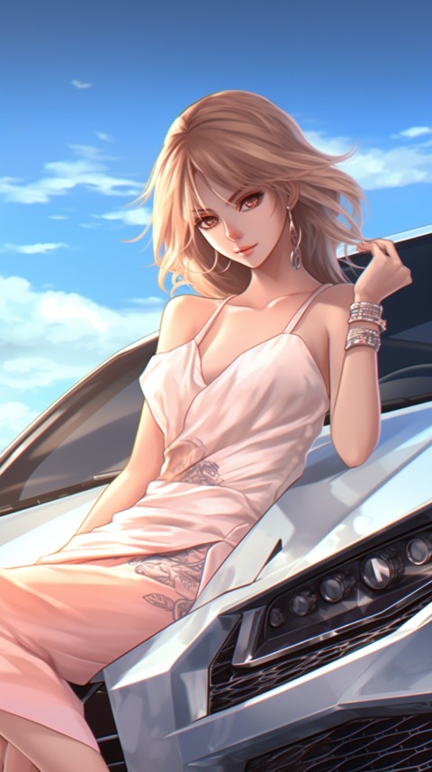 Cute Anime Girl With Car Aesthetics (185)