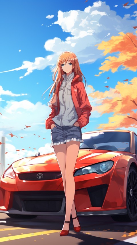 Cute Anime Girl With Car Aesthetics (192)