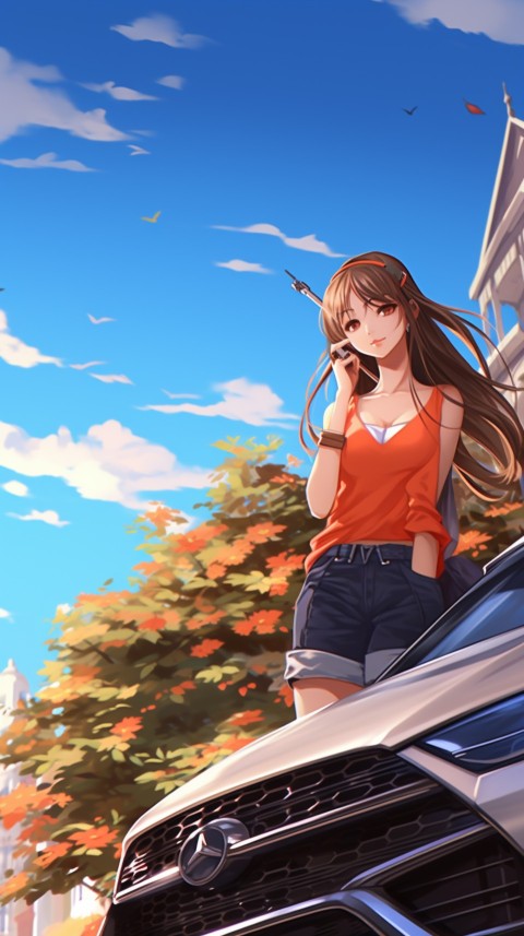 Cute Anime Girl With Car Aesthetics (184)